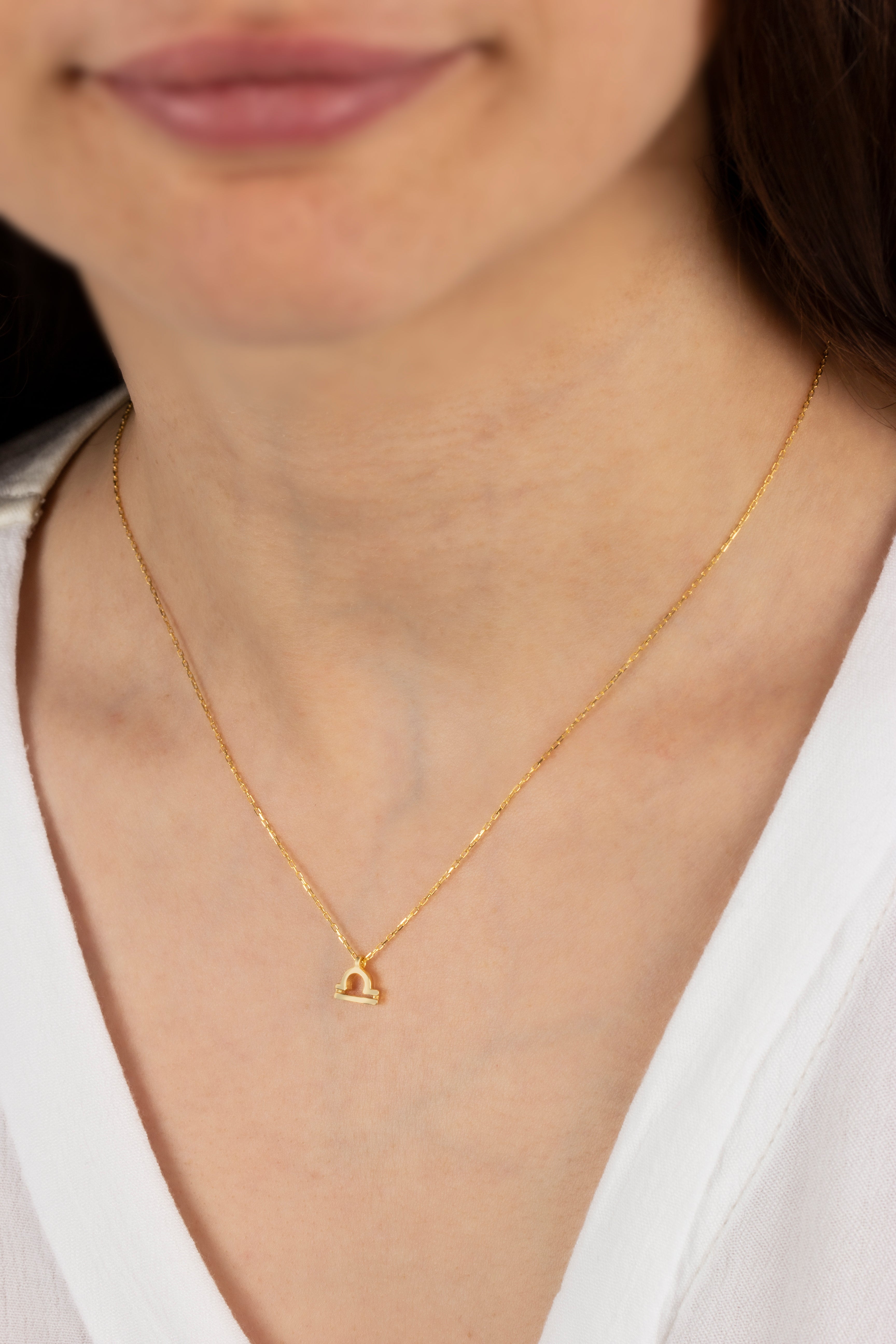 Libra Zodiac Sign in 14K Solid Gold Necklace | Minimalist Horoscope Symbol Queen Jewelry Necklace