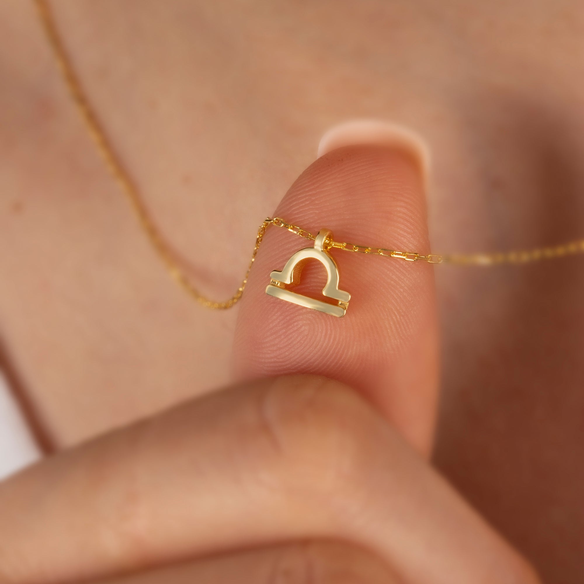 Libra Zodiac Sign in 14K Solid Gold Necklace | Minimalist Horoscope Symbol Queen Jewelry Necklace