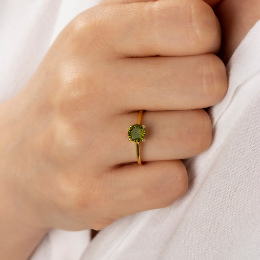 Round Peridot Ring 8K/10K/14K Solid Gold, August Birthstone