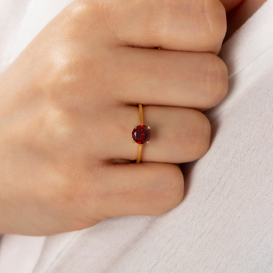 Round Garnet Ring 8K/10K/14K Solid Gold, January Birthstone