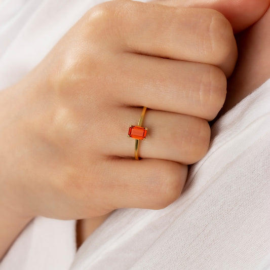 Rectangle Garnet Ring in 14K Solid Gold | January Birthstone Queen Jewelry Rings