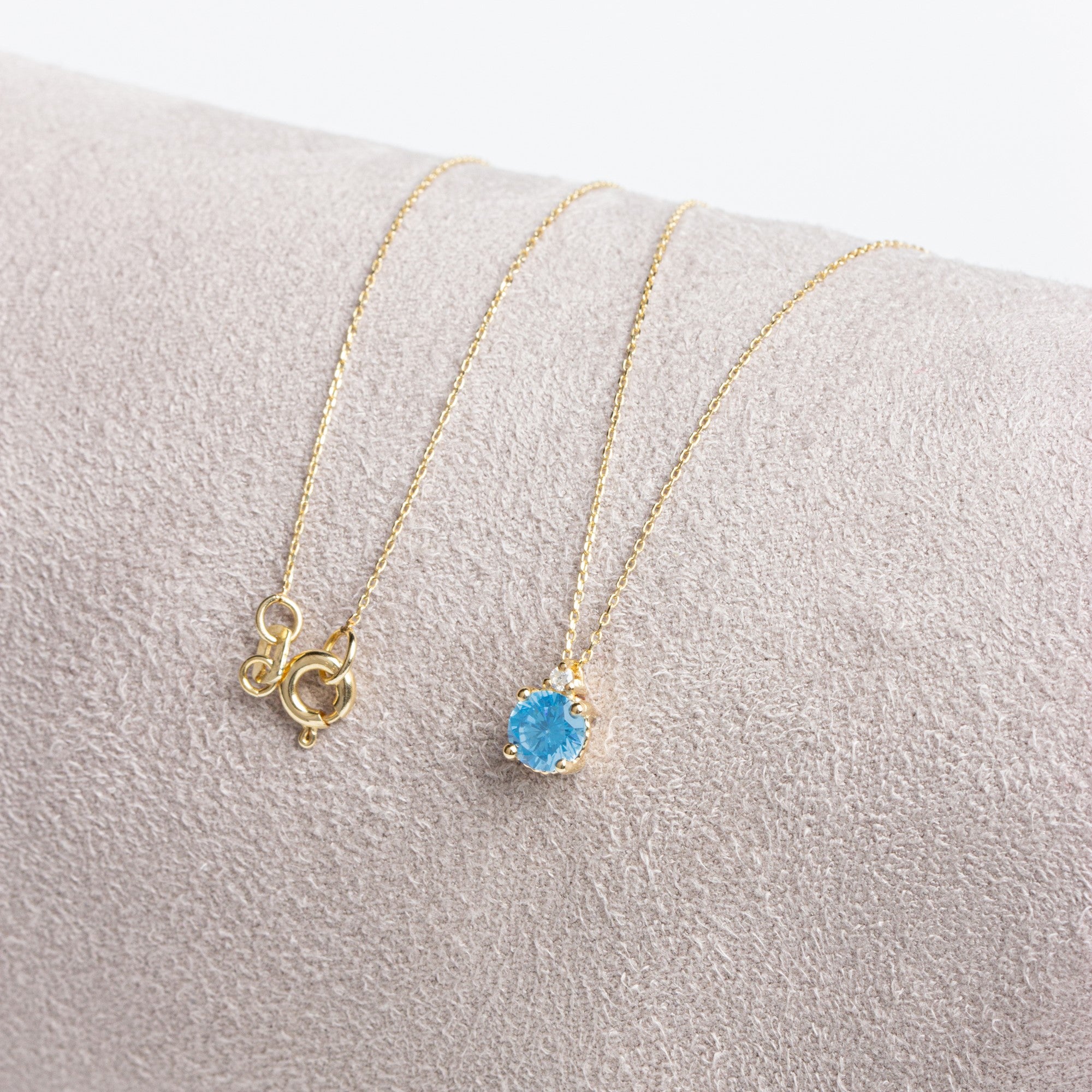 Round Aquamarine Necklace with Real Diamond in 14K Solid Gold, March Birthstone Queen Jewelry Necklace