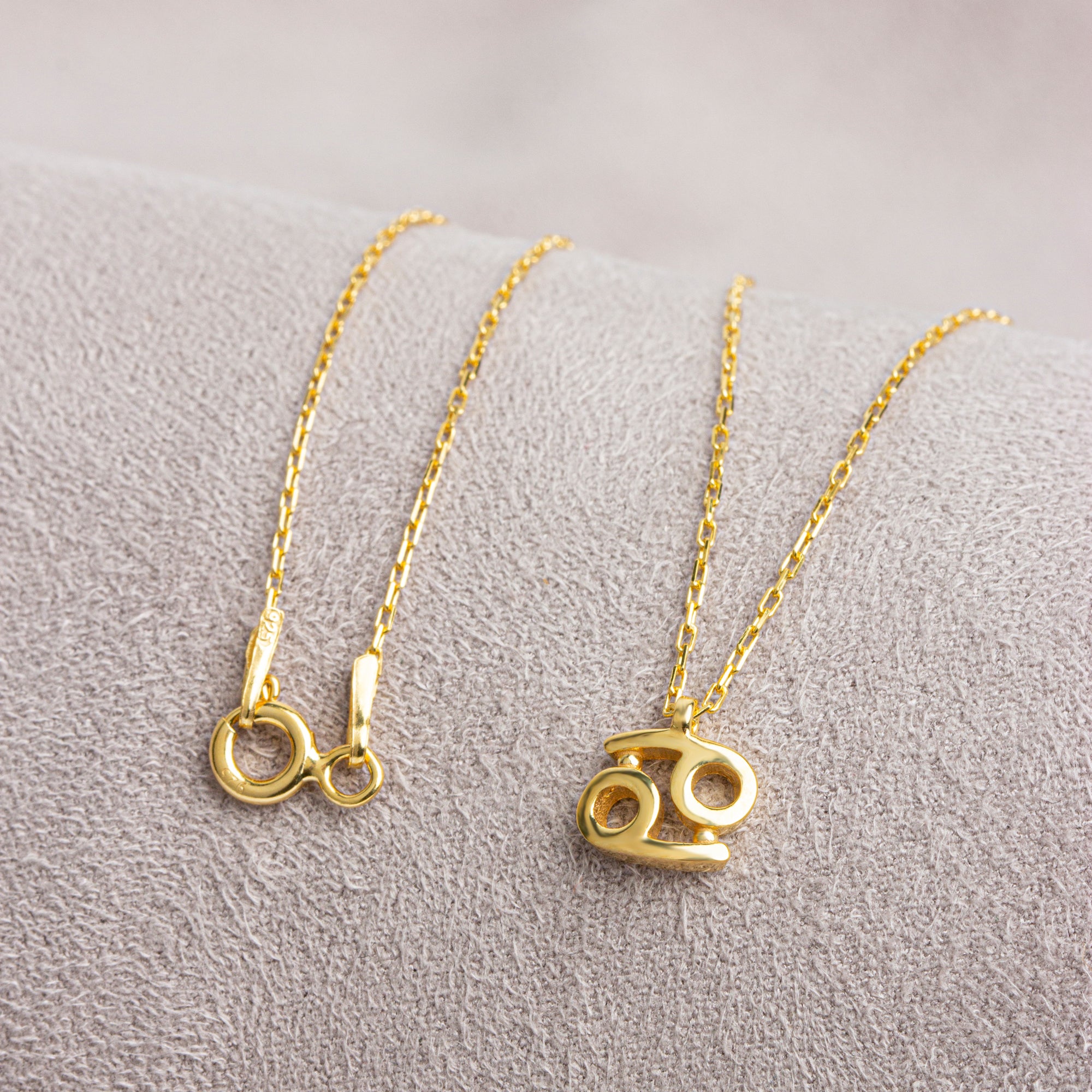 Cancer Zodiac Sign in 14K Solid Gold Necklace | Minimalist Horoscope Symbol Queen Jewelry Necklace