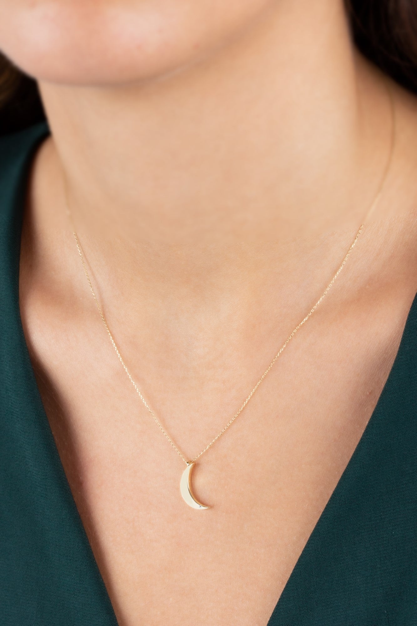 Moon Necklace with Real Diamond | 14K Solid Gold Pendant Queen Jewelry Necklace