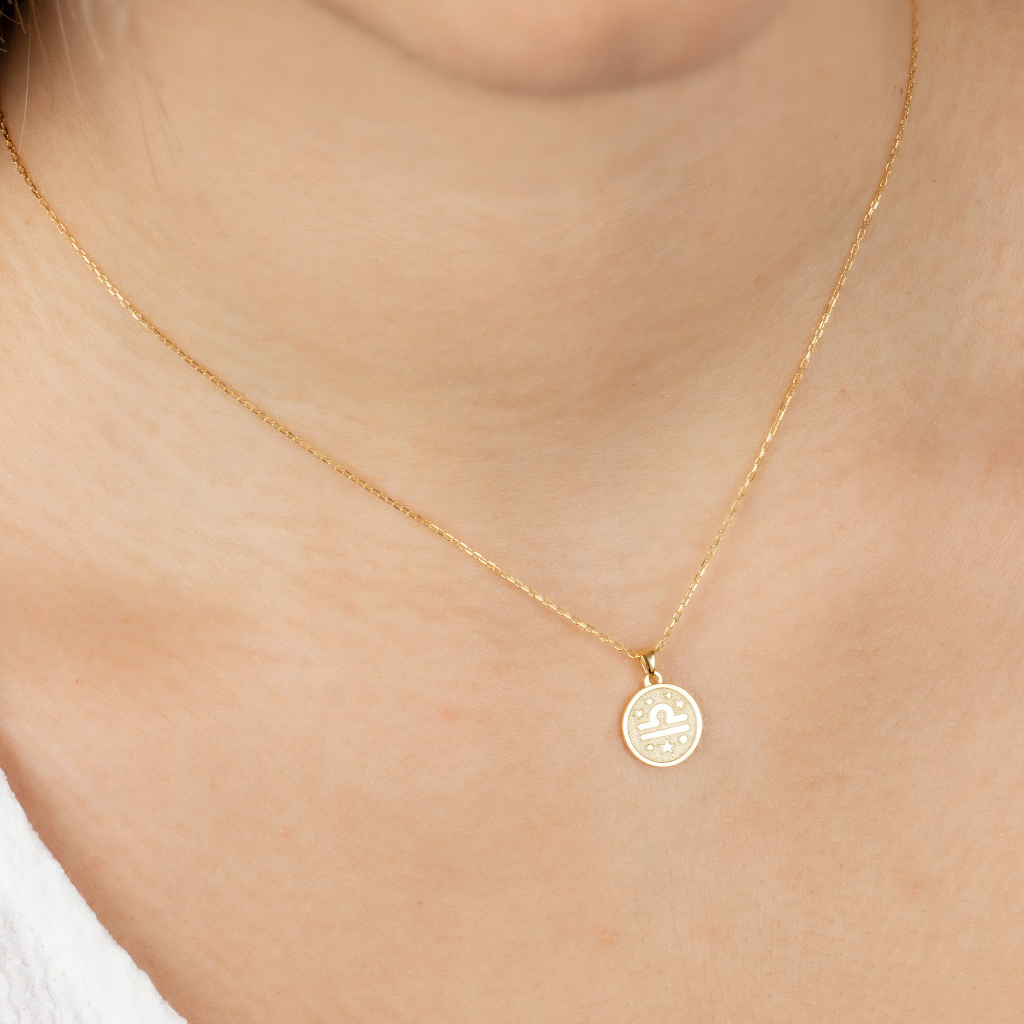 Libra Zodiac Sign 14K Solid Gold Necklace, Minimalist Horoscope Symbol Pendant Queen Jewelry Necklace