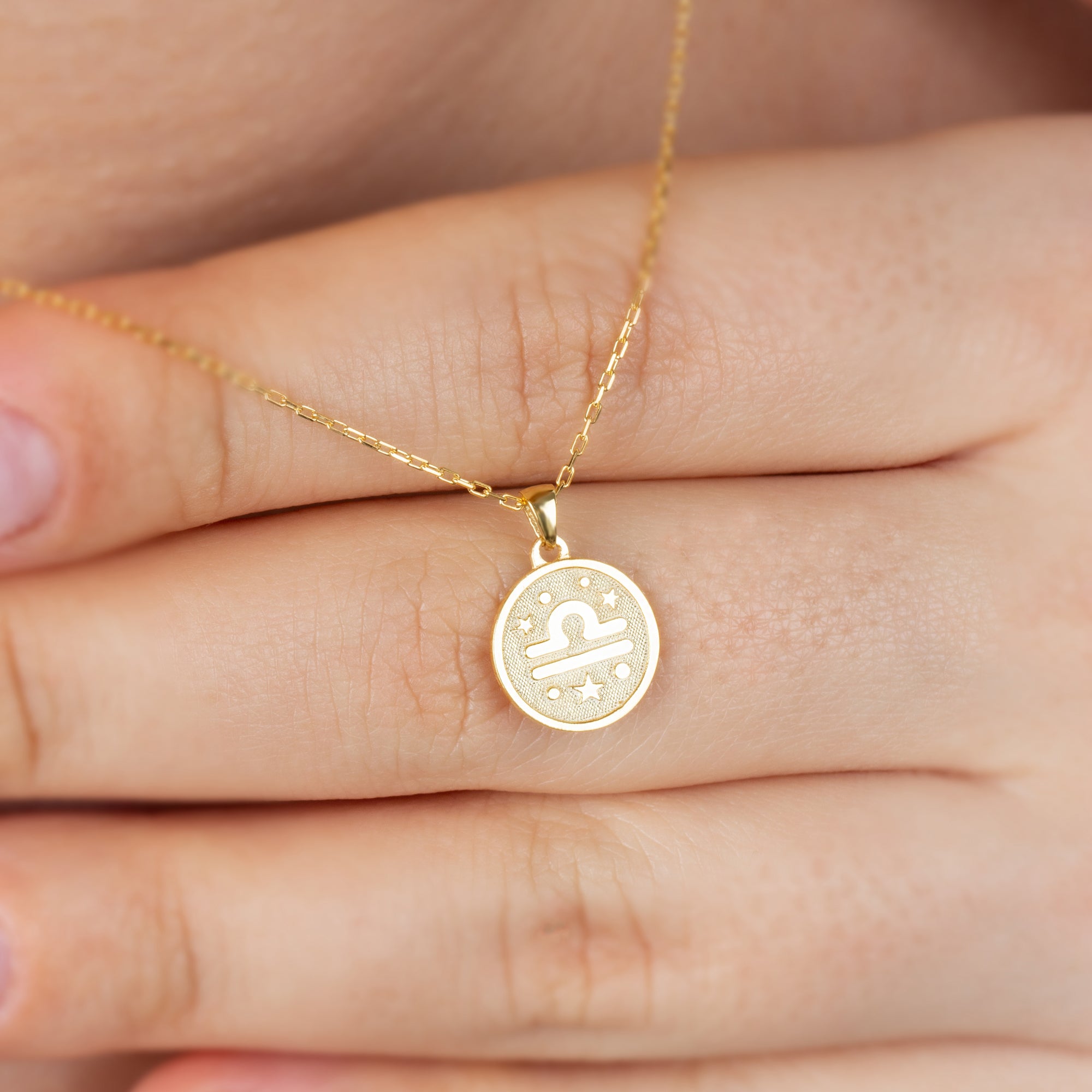 Libra Zodiac Sign 14K Solid Gold Necklace, Minimalist Horoscope Symbol Pendant Queen Jewelry Necklace