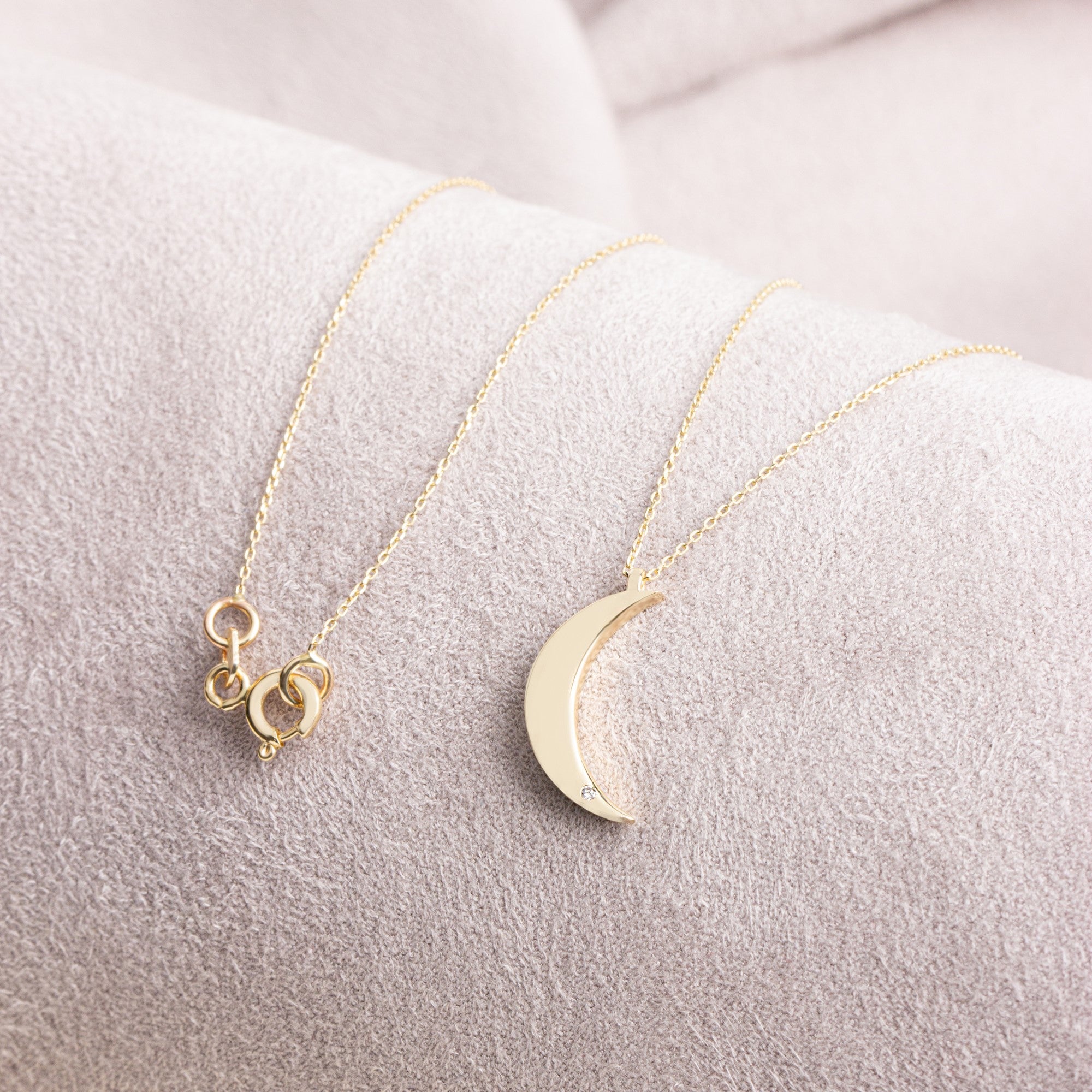 Moon Necklace with Real Diamond | 14K Solid Gold Pendant Queen Jewelry Necklace