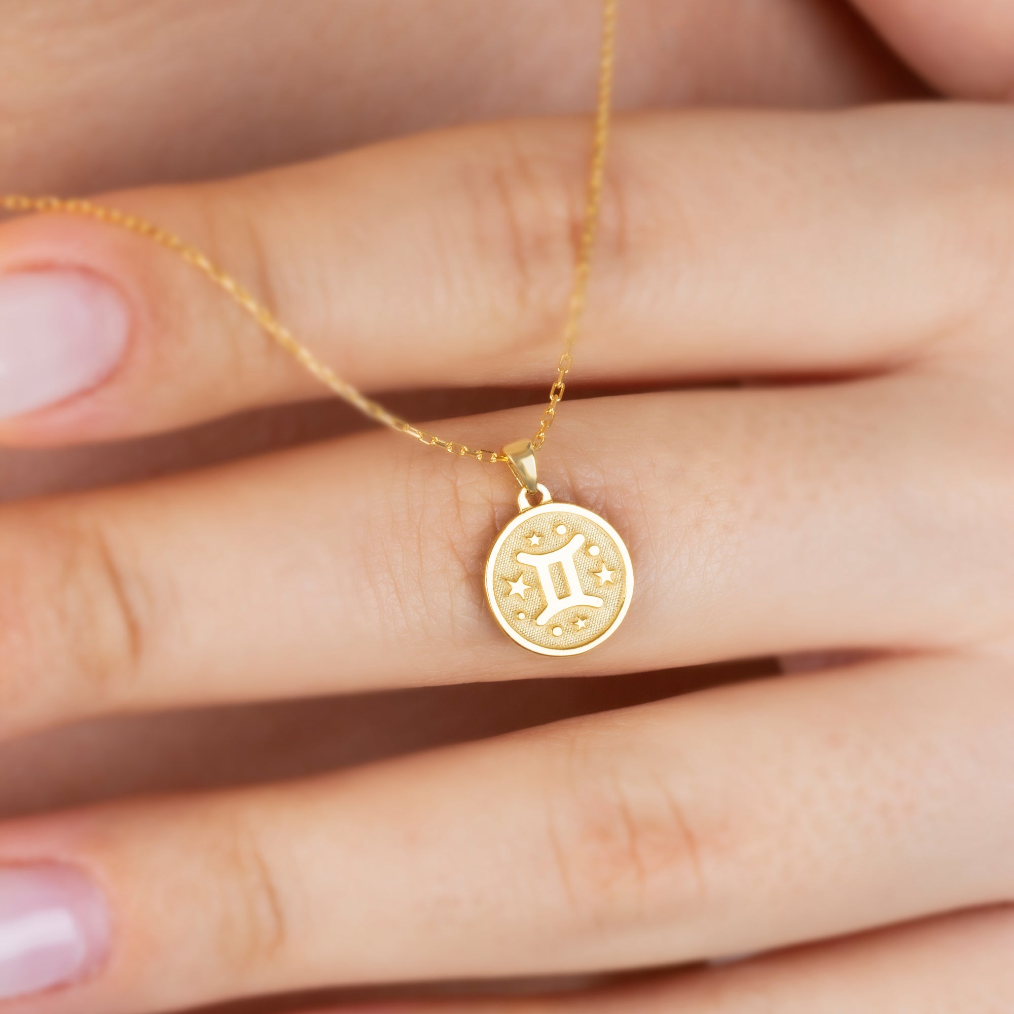 Gemini Zodiac Sign 14K Solid Gold Necklace, Minimalist Horoscope Symbol Pendant Queen Jewelry Necklace