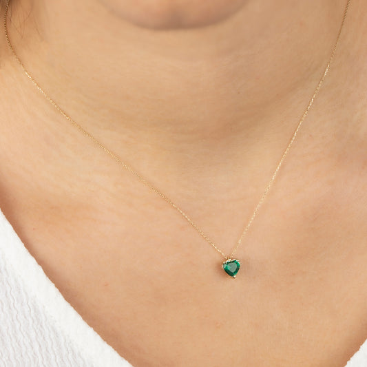 Emerald Heart Necklace 8K/10K/14K Solid Gold, May Birthstone