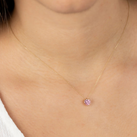 Pink Tourmaline Heart Necklace 8K/10K/14K Solid Gold, October Birthstone