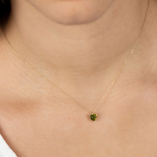 Peridot Heart Necklace 8K/10K/14K Solid Gold, August Birthstone