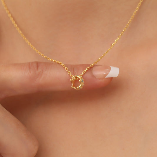 Crown Aquamarine Necklace in 14K Solid Gold with Real Diamonds | March Birthstone Queen Jewelry Necklace