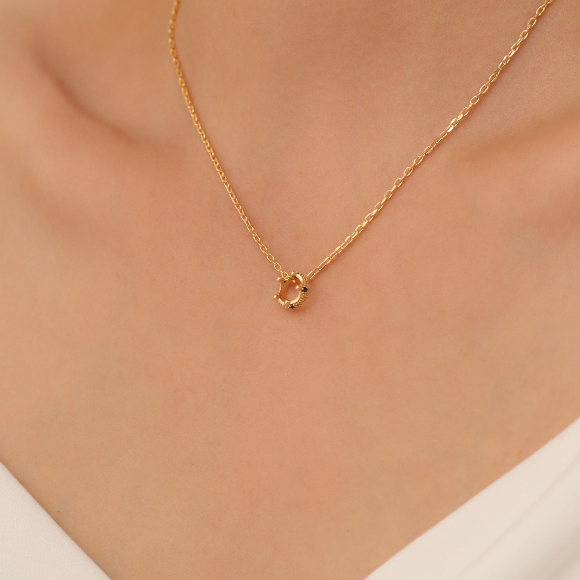 Crown Sapphire Necklace in 14K Solid Gold with Real Diamonds | September Birthstone Queen Jewelry Necklace