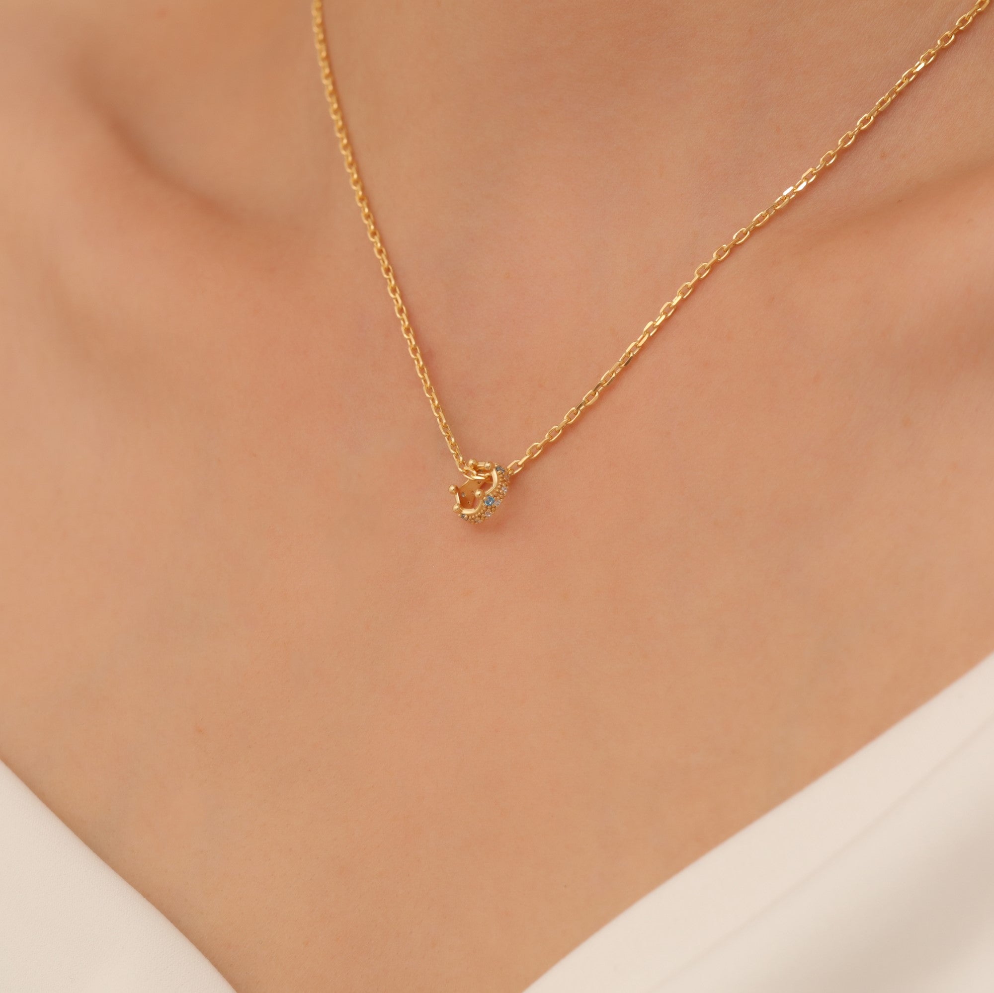 Crown Blue Topaz Necklace in 14K Solid Gold with Real Diamonds | December Birthstone Queen Jewelry Necklace