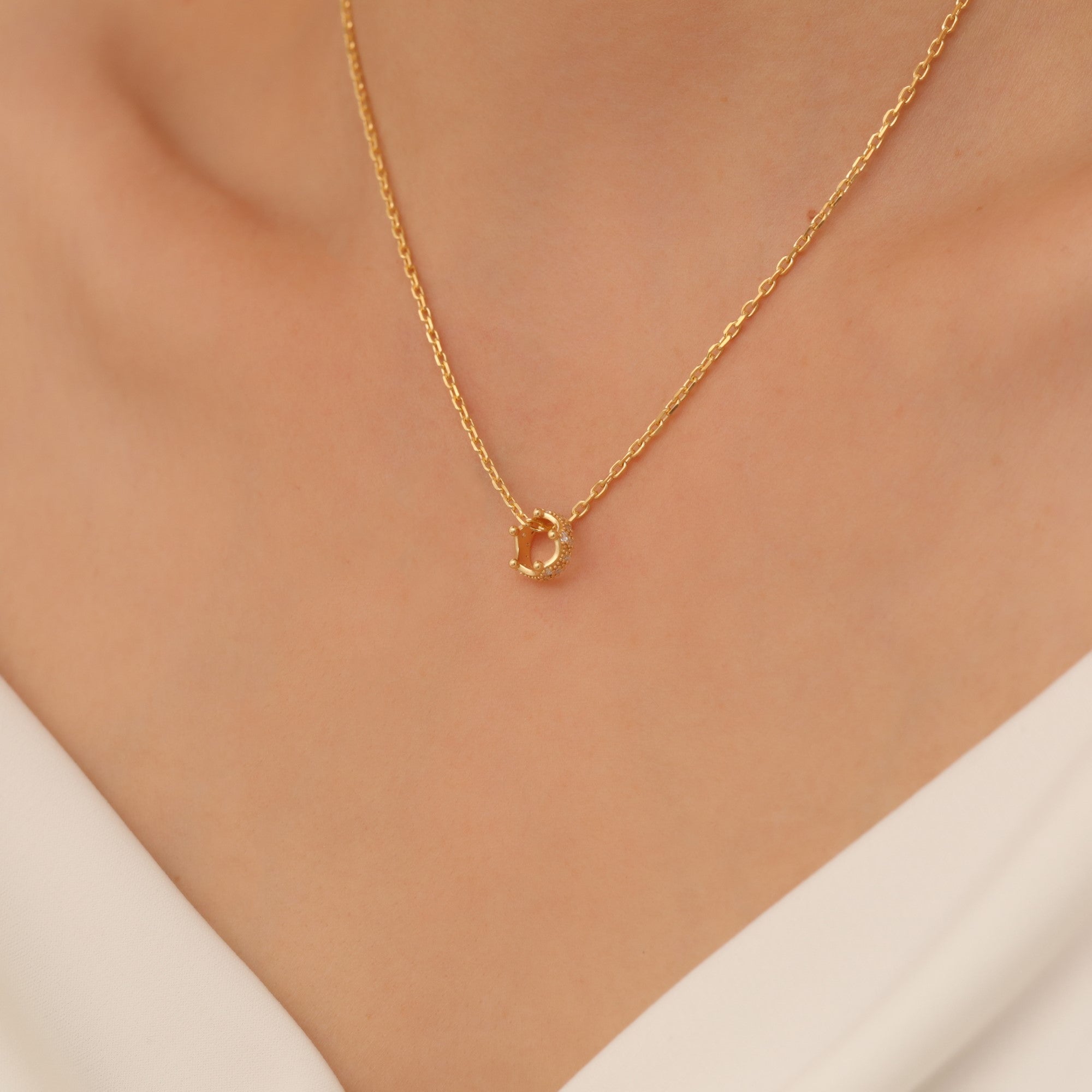 Crown White Topaz Necklace in 14K Solid Gold with Real Diamonds | April Birthstone Queen Jewelry Necklace