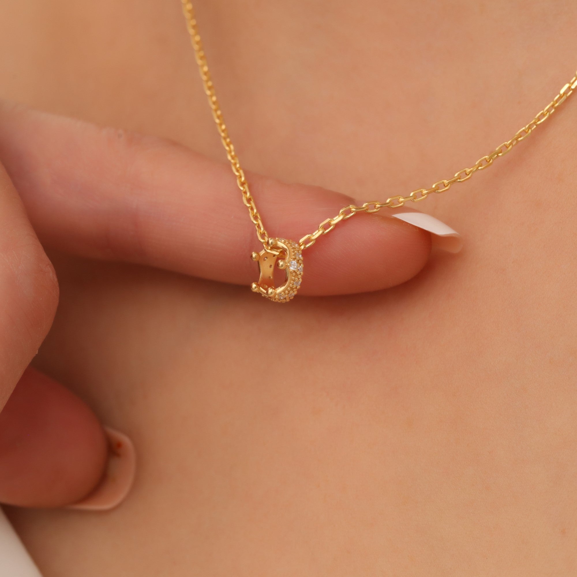 Crown White Topaz Necklace in 14K Solid Gold with Real Diamonds | April Birthstone Queen Jewelry Necklace