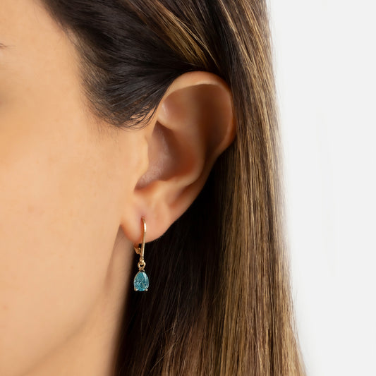 Dangle Drop Aquamarine Earring 8K/10K/14K Solid Gold, March Birthstone