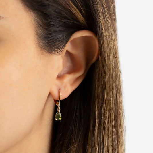Dangle Drop Peridot Earring 8K/10K/14K Solid Gold, August Birthstone