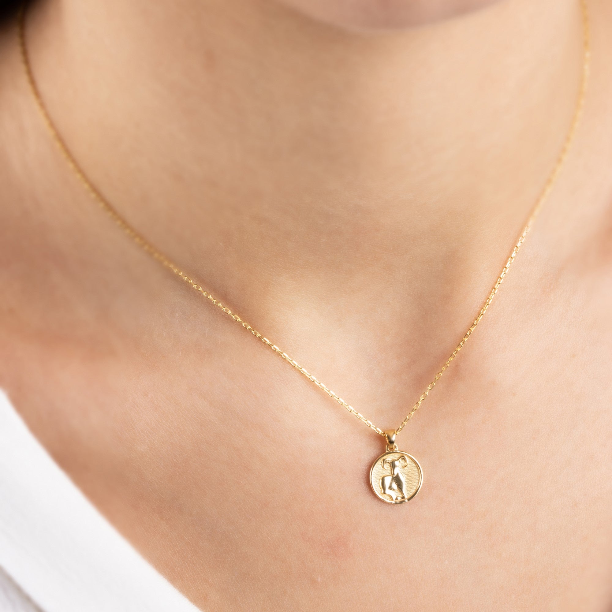 Aries Zodiac Necklace in 14K Solid Gold | Astrological Pendant Queen Jewelry Necklace