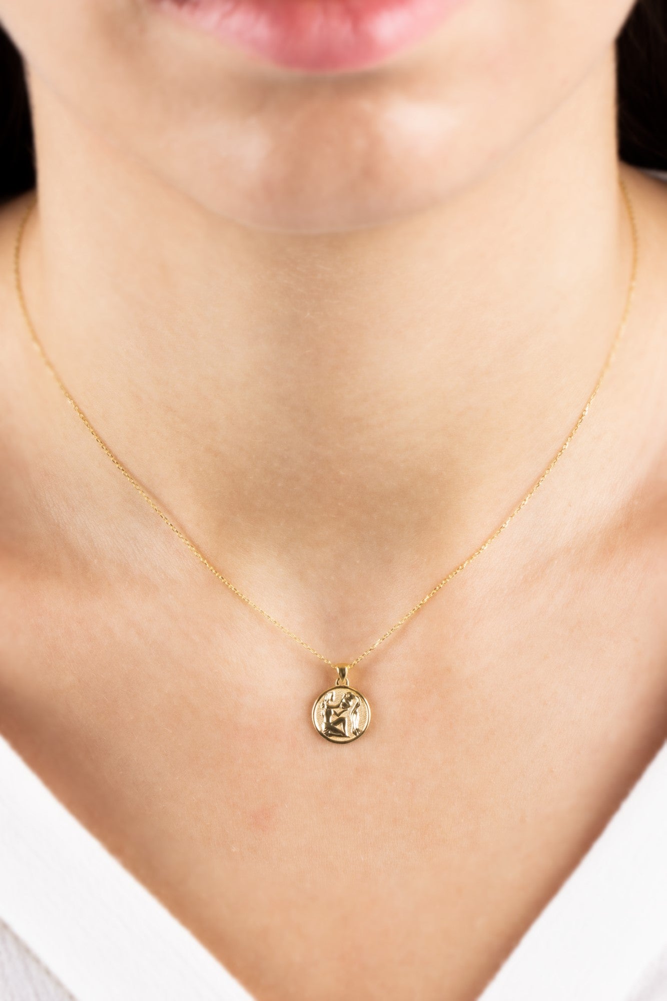 Aquarius Zodiac Necklace in 14K Solid Gold | Astrological Pendant Queen Jewelry Necklace
