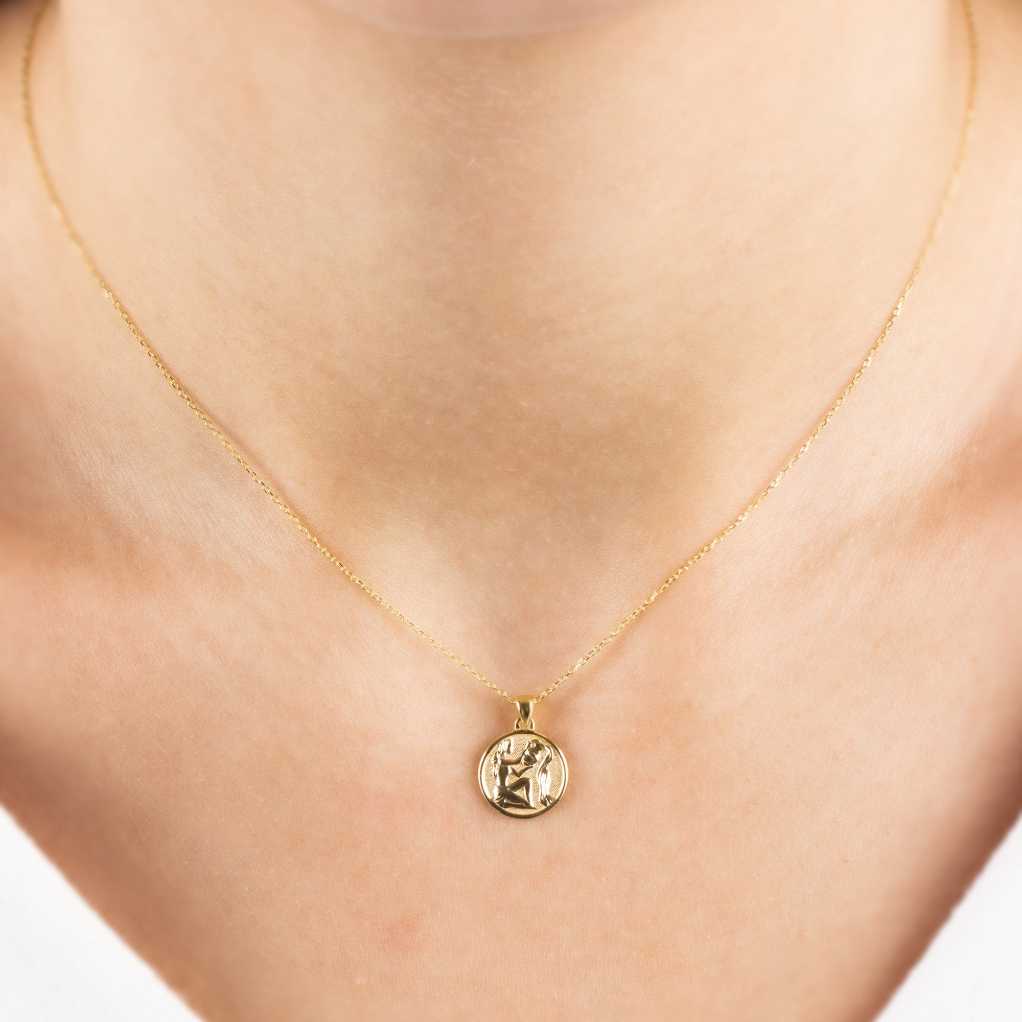 Aquarius Zodiac Necklace in 14K Solid Gold | Astrological Pendant Queen Jewelry Necklace