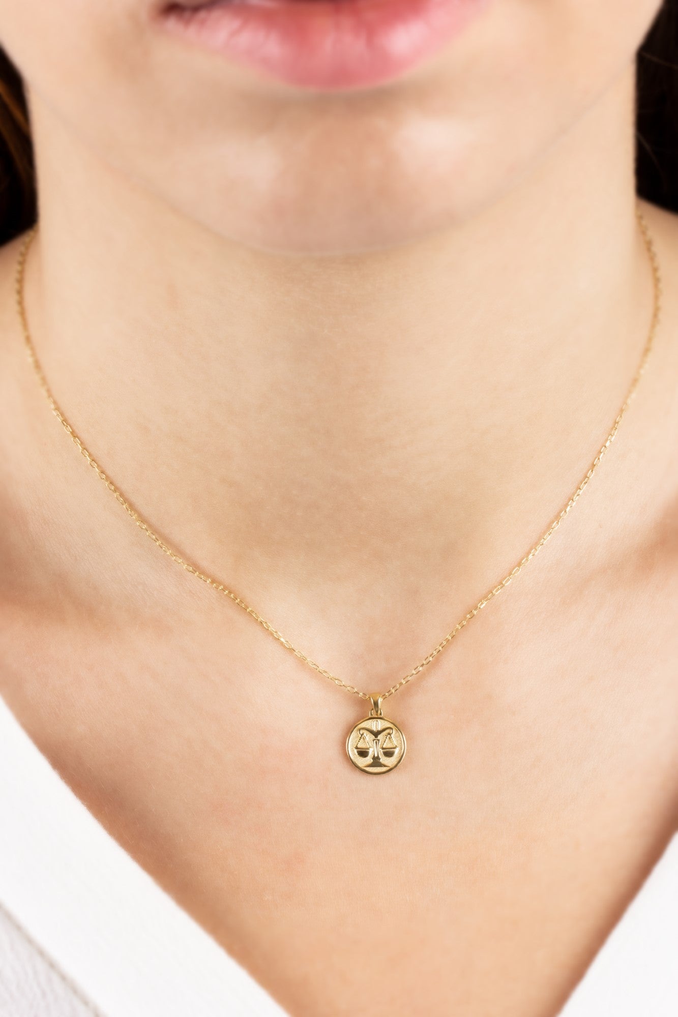 Libra Zodiac Necklace in 14K Solid Gold | Astrological Pendant Queen Jewelry Necklace