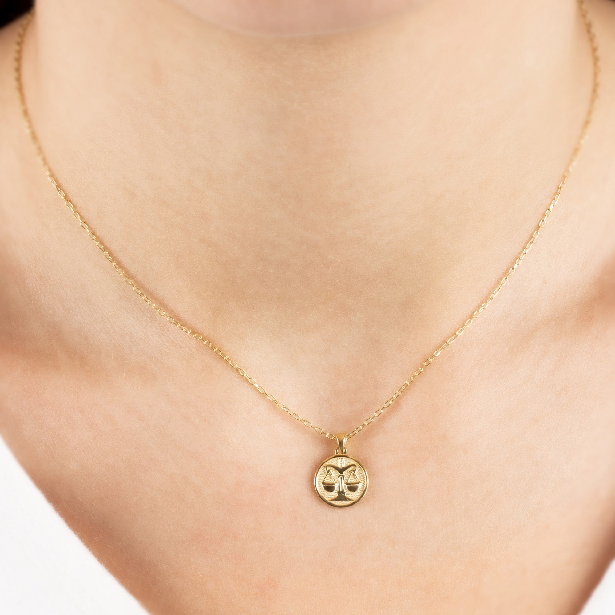 Libra Zodiac Necklace in 14K Solid Gold | Astrological Pendant Queen Jewelry Necklace