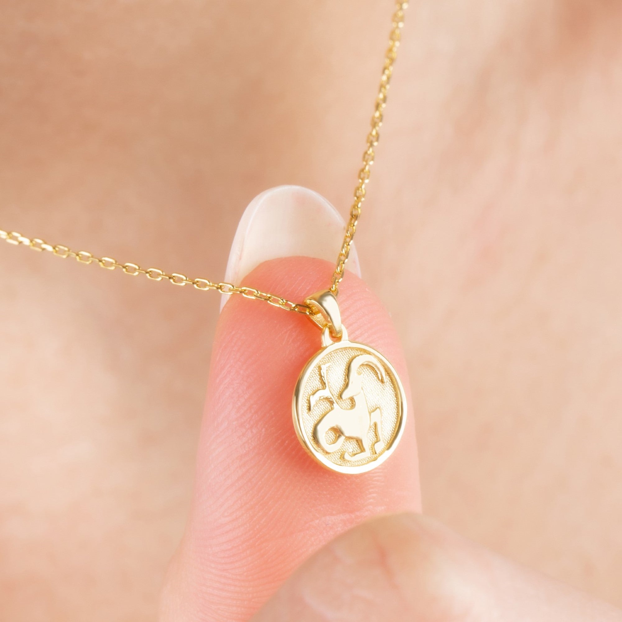 Capricorn Zodiac Necklace in 14K Solid Gold | Astrological Pendant Queen Jewelry Necklace