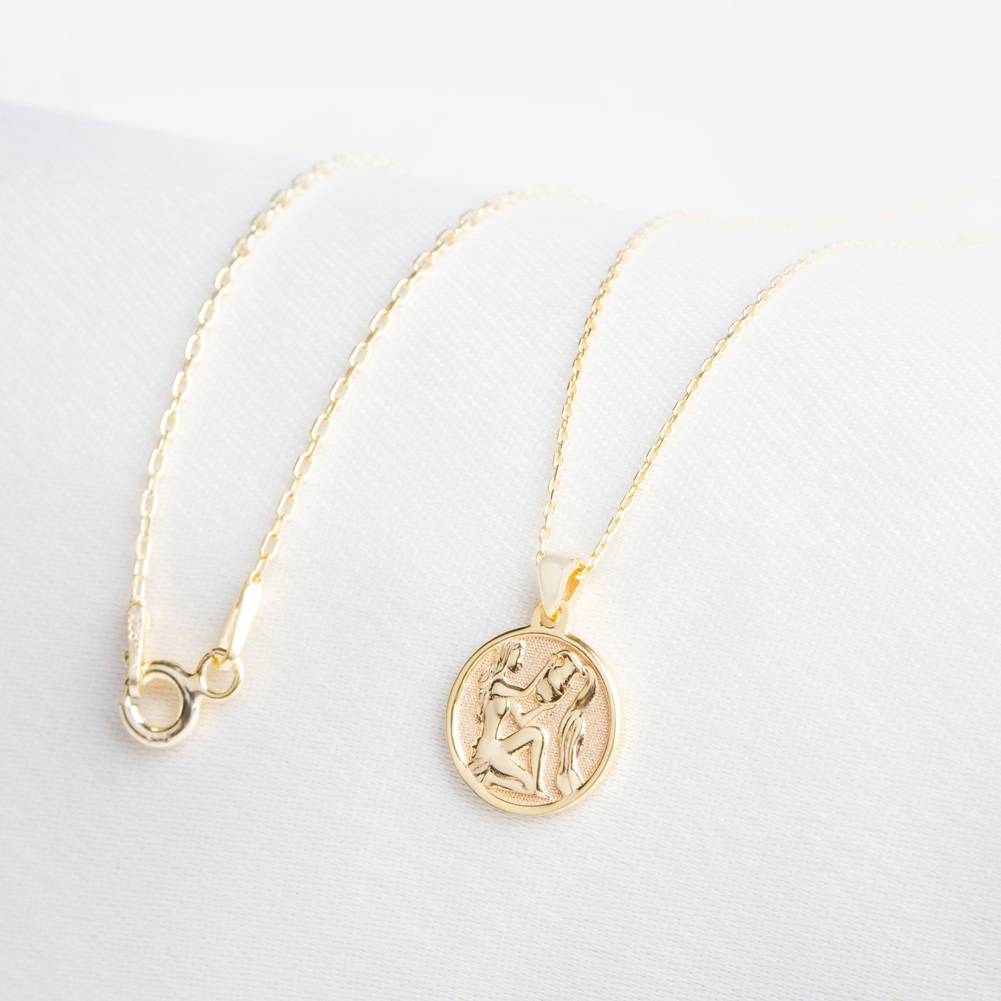Aquarius Zodiac Necklace in 14K Solid Gold | Astrological Pendant Queen Jewelry Necklace