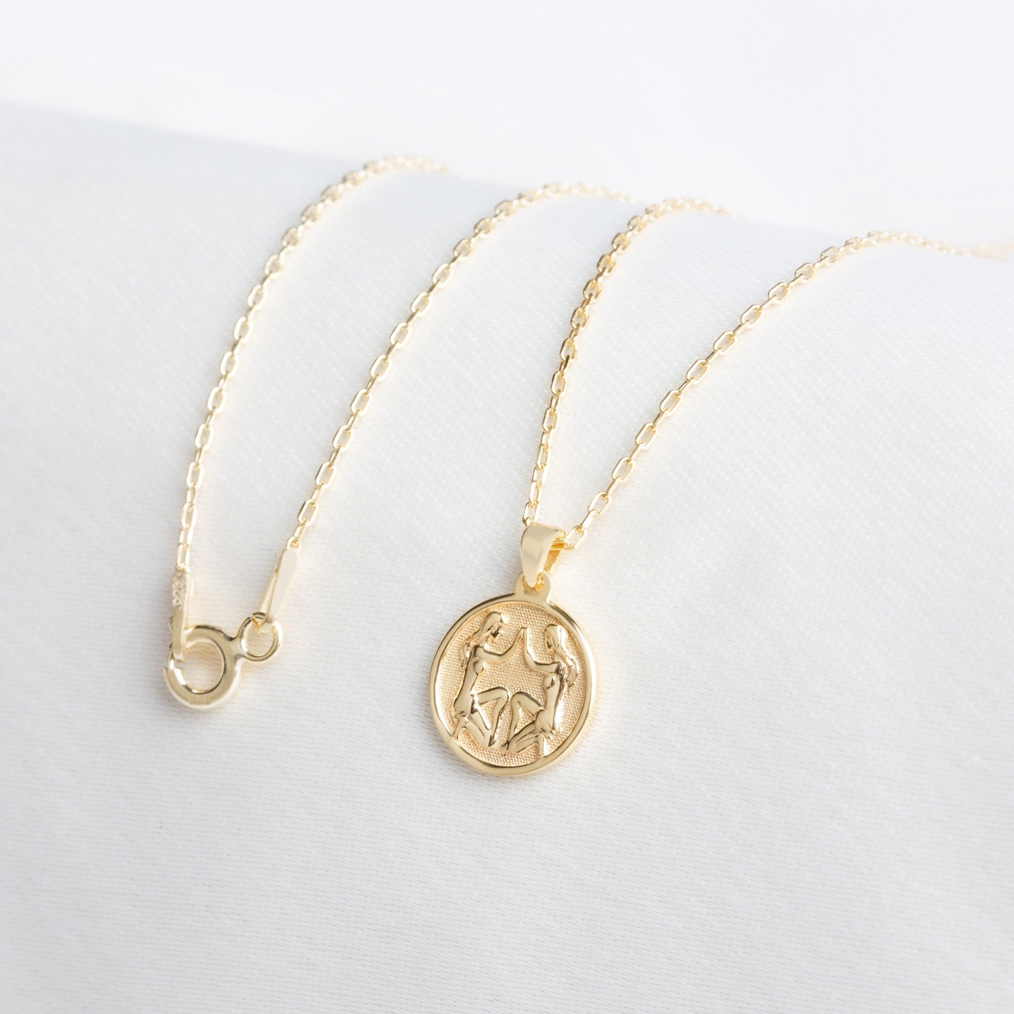 Gemini Zodiac Necklace in 14K Solid Gold | Astrological Pendant Queen Jewelry Necklace