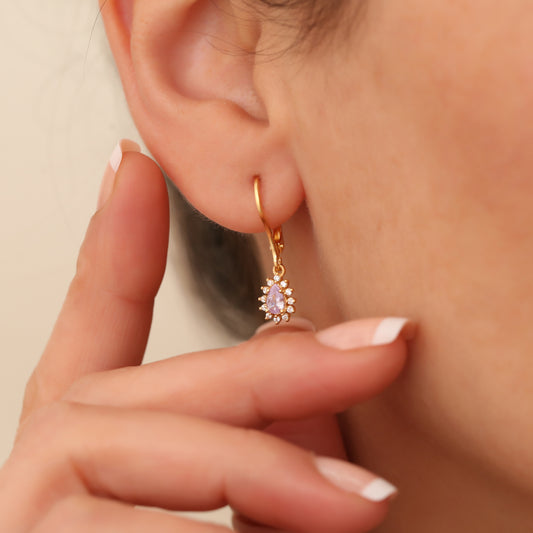 Teardrop Dangle Alexandrite Earring Surrounded by Real Diamonds 8K/10K/14K Solid Gold, June Birthstone