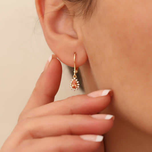 Teardrop Dangle Citrine Earring Surrounded by Real Diamonds 8K/10K/14K Solid Gold, November Birthstone