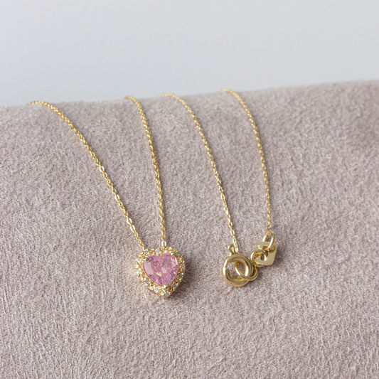 Pink Tourmaline Heart Necklace with Real Diamond, 8K/10K/14K Solid Gold, October Birthstone