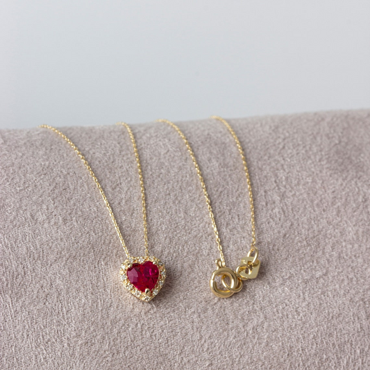 Ruby Heart Necklace with Real Diamond, 8K/10K/14K Solid Gold, July Birthstone