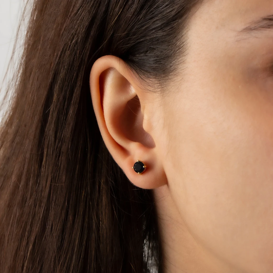 Round Sapphire Stud Earrings 10K/14K Solid Gold, September Birthstone