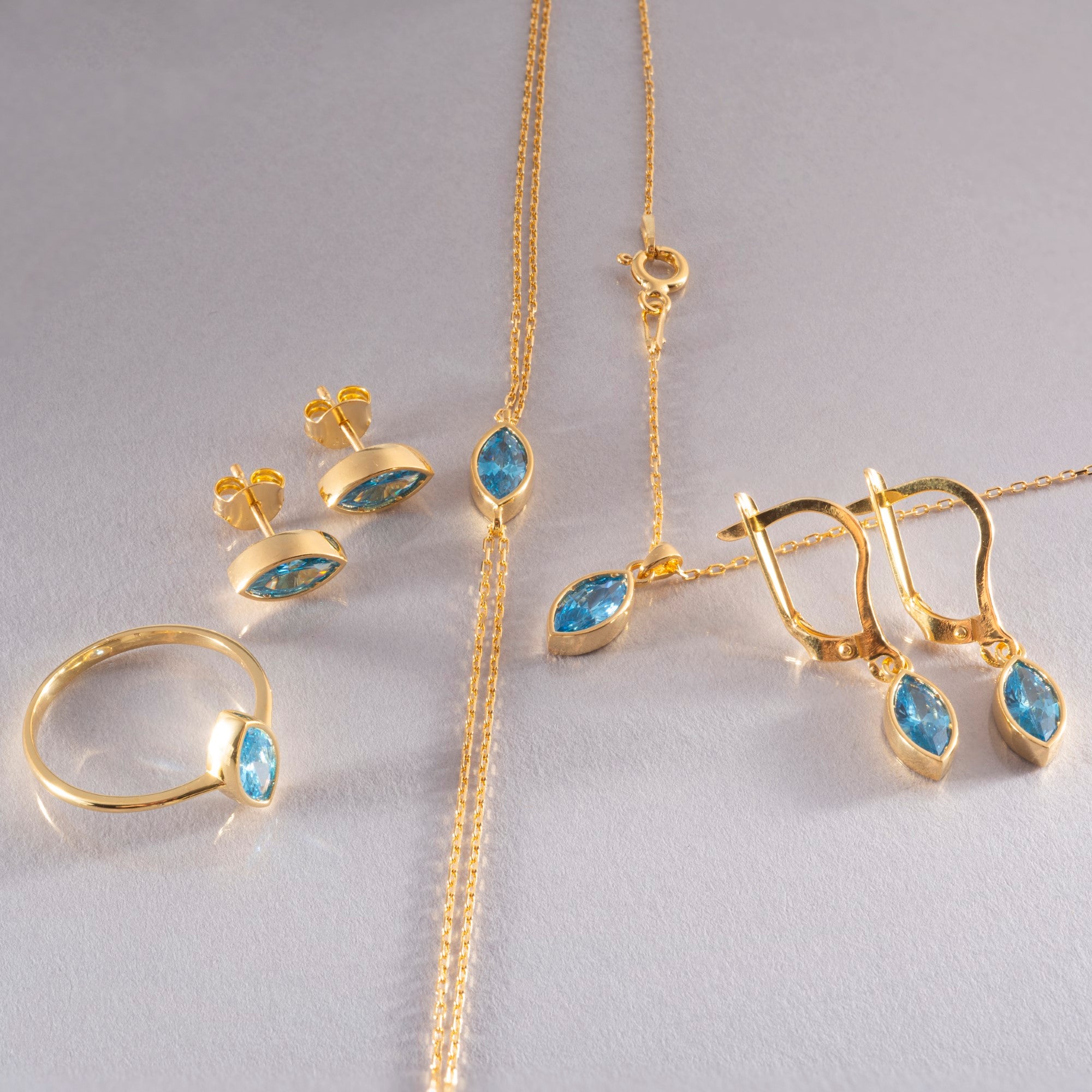 Marquise Cut Blue Topaz Bezel Necklace 14K Solid Gold, December Birthstone Pendant Queen Jewelry Necklace