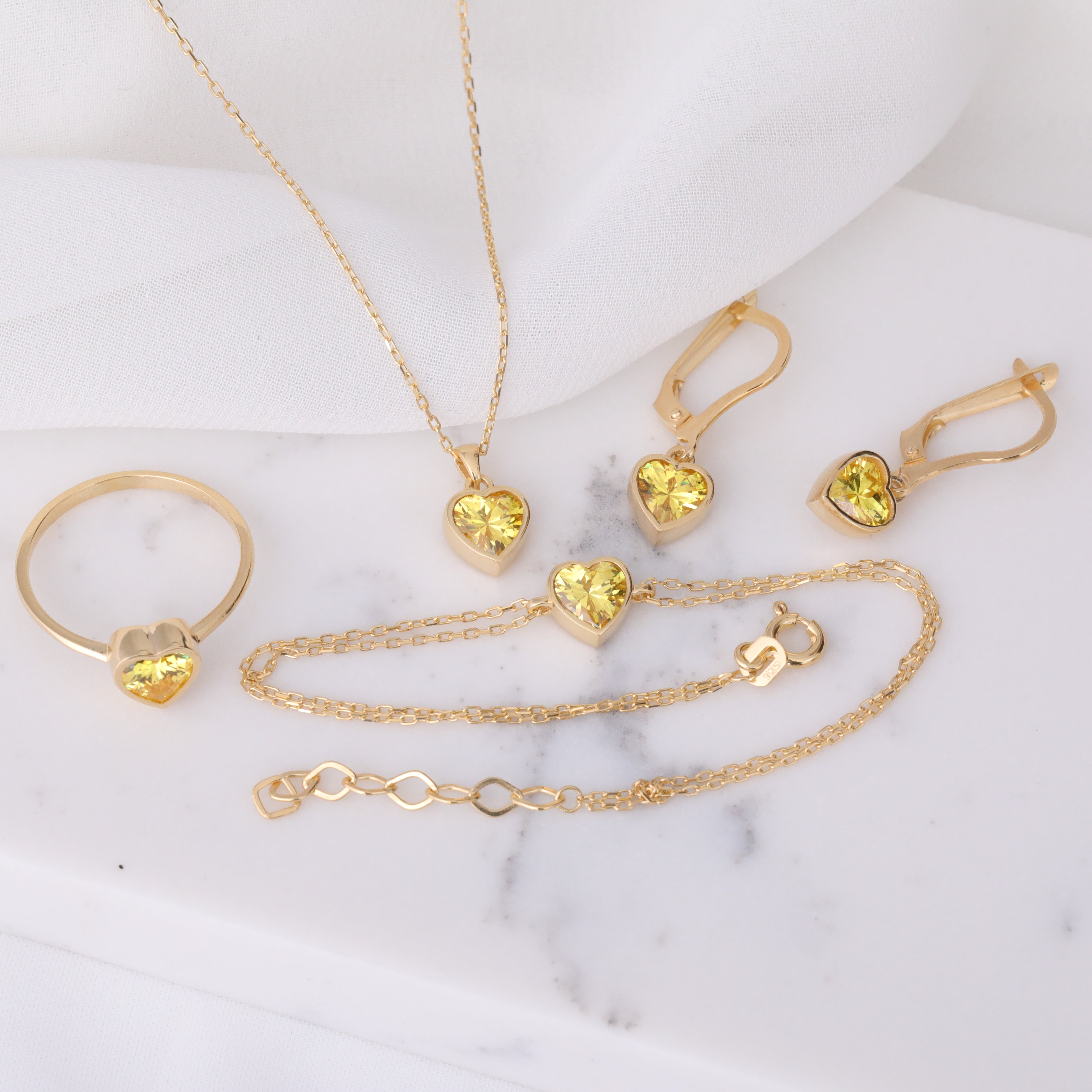 Heart Yellow Topaz Bezel Necklace in 14K Solid Gold, Birthstone Charm Pendant Queen Jewelry Necklace