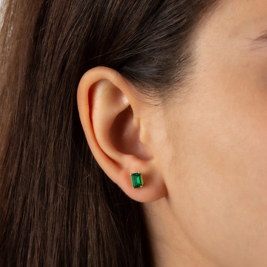 Rectangle Emerald Earring, 14K Solid Gold Earring, Birthstone, Perfect Gift for Mother's Day - Girlfriend - Wife