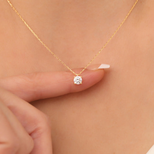 14K Solid Gold White Topaz Necklace - Minimalist Birthstone Jewelry, Stylish Design, Perfect Mother's Day Gift for Her