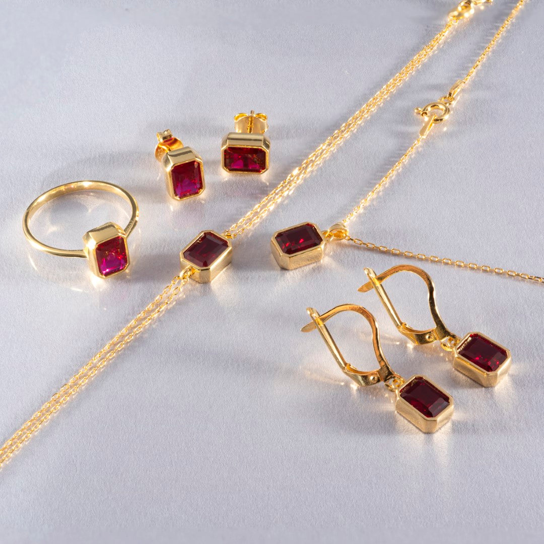 Ruby Rectangle Bezel Necklace 14K Solid Gold, July Birthstone Pendant Queen Jewelry Necklace