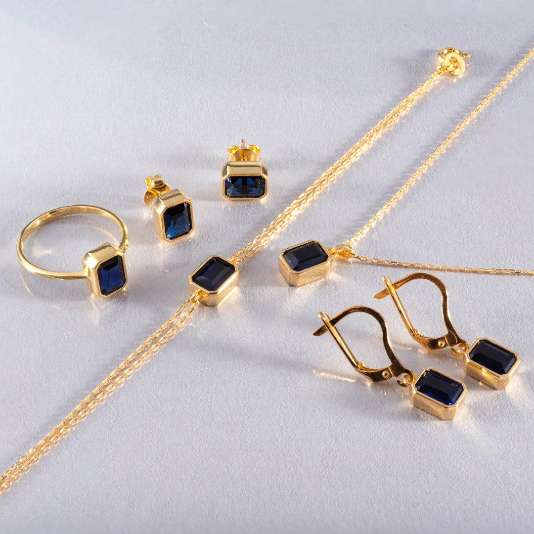 Sapphire Rectangle Bezel Necklace 14K Solid Gold, September Birthstone Pendant Queen Jewelry Necklace