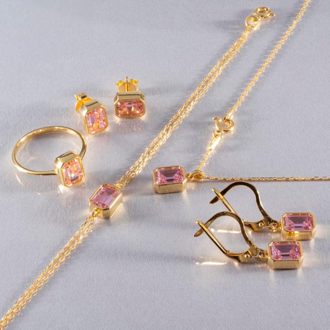 Pink Tourmaline Rectangle Bezel Necklace 14K Solid Gold, October Birthstone Pendant Queen Jewelry Necklace