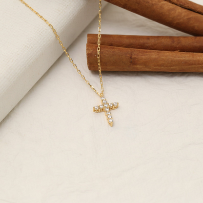 Cross Necklace with Real Diamonds in 8K/10K/14K Solid Gold, Handcrafted Religious Jewelry