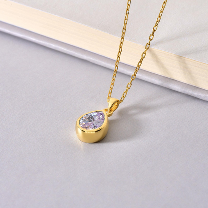 Alexandrite Bezel Drop Necklace 10/14K Solid Gold, June Birthstone Jewelry