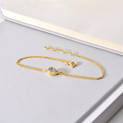 Alexandrite Drop Bezel Bracelet in 10K/14K Solid Gold, June Birthstone Jewelry