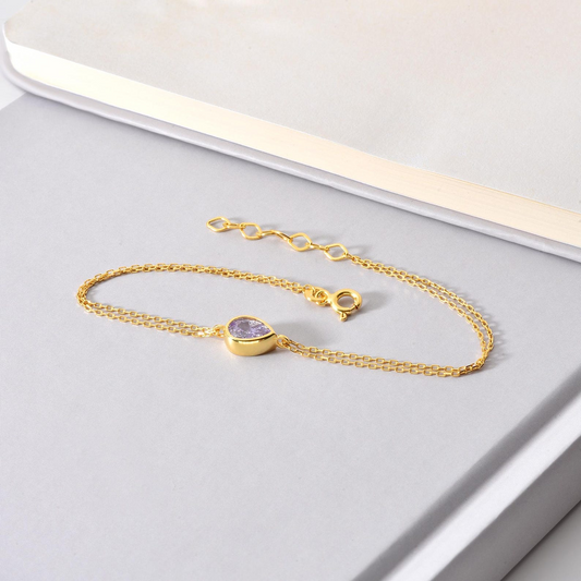 Alexandrite Drop Bezel Bracelet in 10K/14K Solid Gold, June Birthstone Jewelry