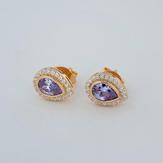 Alexandrite Bezel Drop Stud Earrings with Real Diamonds in 8K/10K/14K Solid Gold | June Birthstone Jewelry