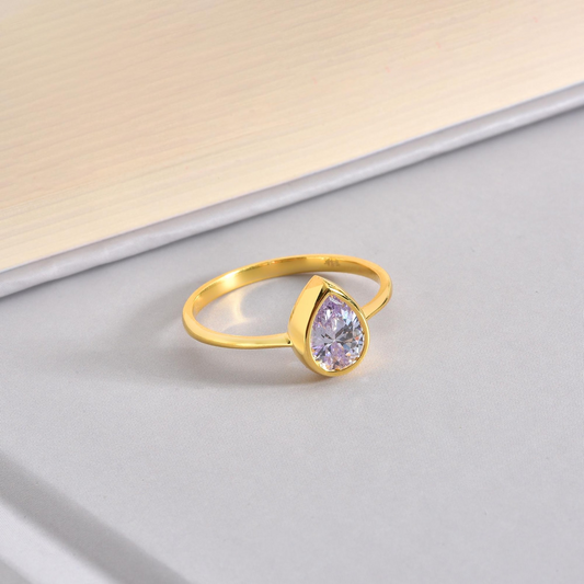 Alexandrite Drop Bezel Ring 8K/10K/14K Solid Gold, June Birthstone Jewelry