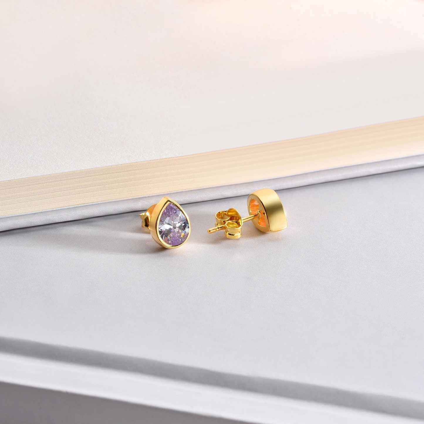 Alexandrite Drop Bezel Stud Earrings in 10K/14K Solid Gold, June Birthstone Jewelry