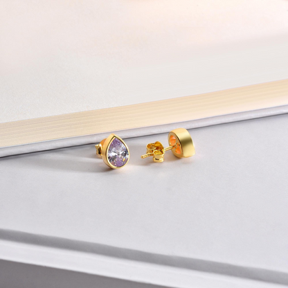 Alexandrite Drop Bezel Stud Earrings in 10K/14K Solid Gold, June Birthstone Jewelry